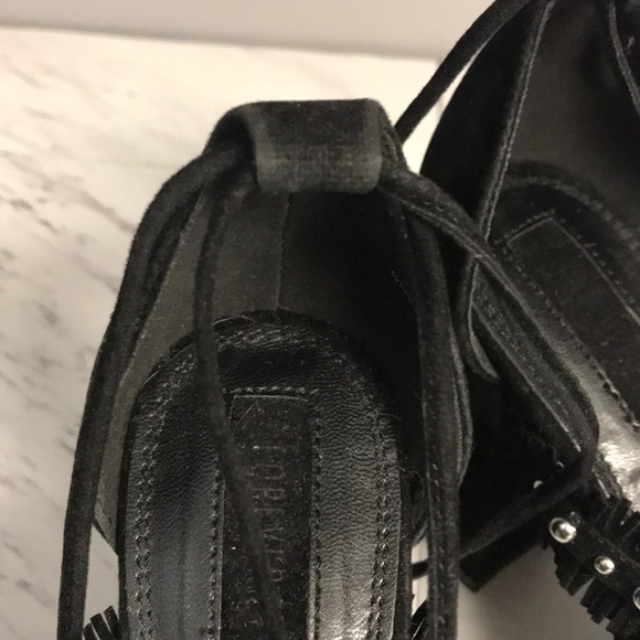 Forever21 Black Tie Up Fringe Heels - Picture 4 of 6